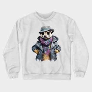 Meerkat wearing a jackets hat and a scarf Crewneck Sweatshirt